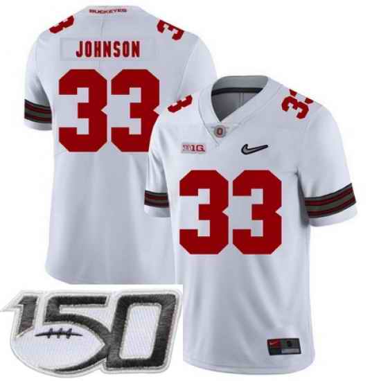 Ohio State Buckeyes 33 Pete Johnson White Diamond Nike Logo College Football Stitched 150th Anniversary Patch Jersey